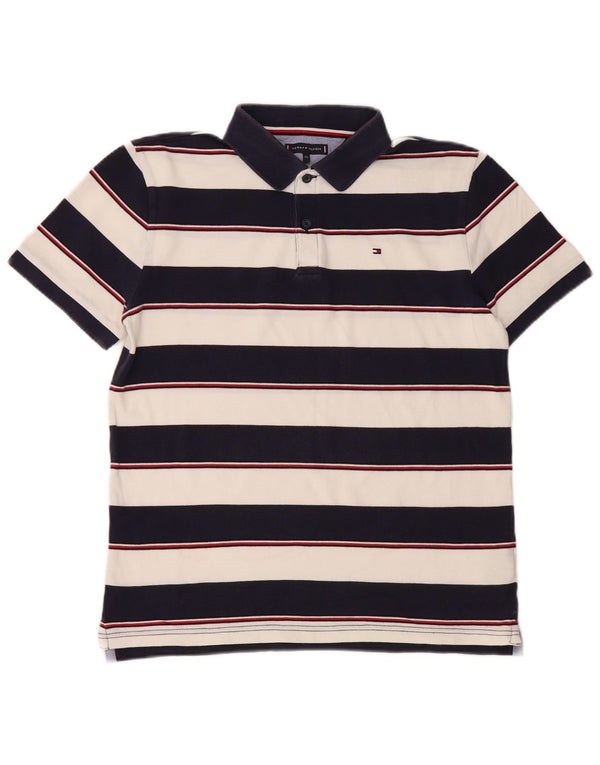 TOMMY HILFIGER Boys Polo Shirt 15-16 Years Navy Blue Striped Cotton