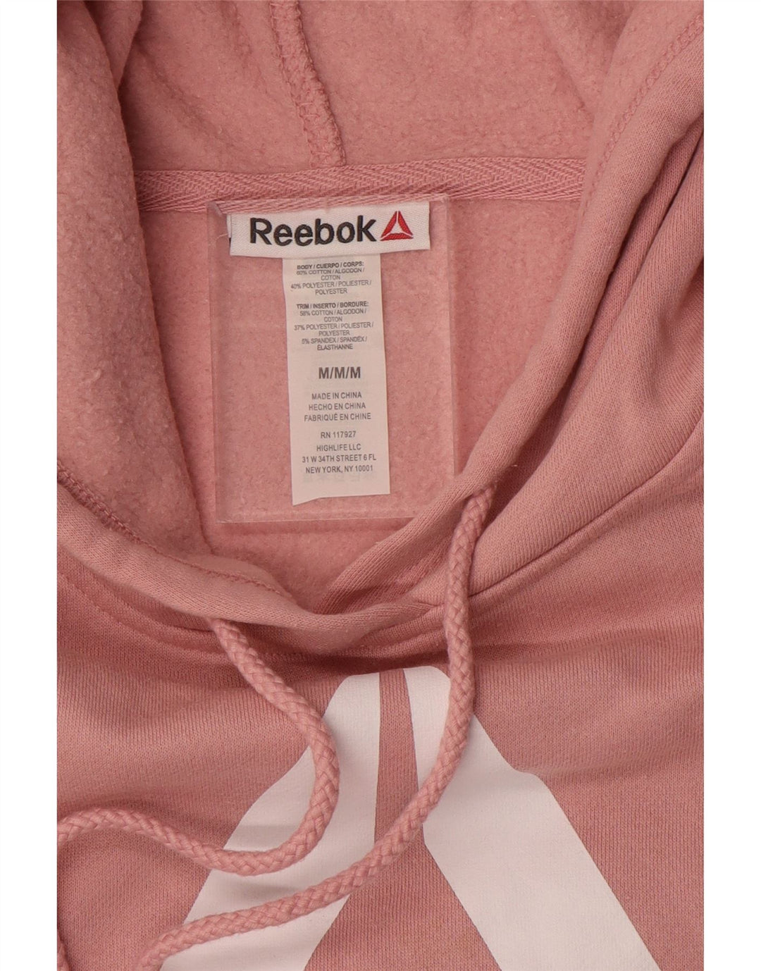 REEBOK Womens Graphic Hoodie Jumper UK 14 Medium Pink Cotton