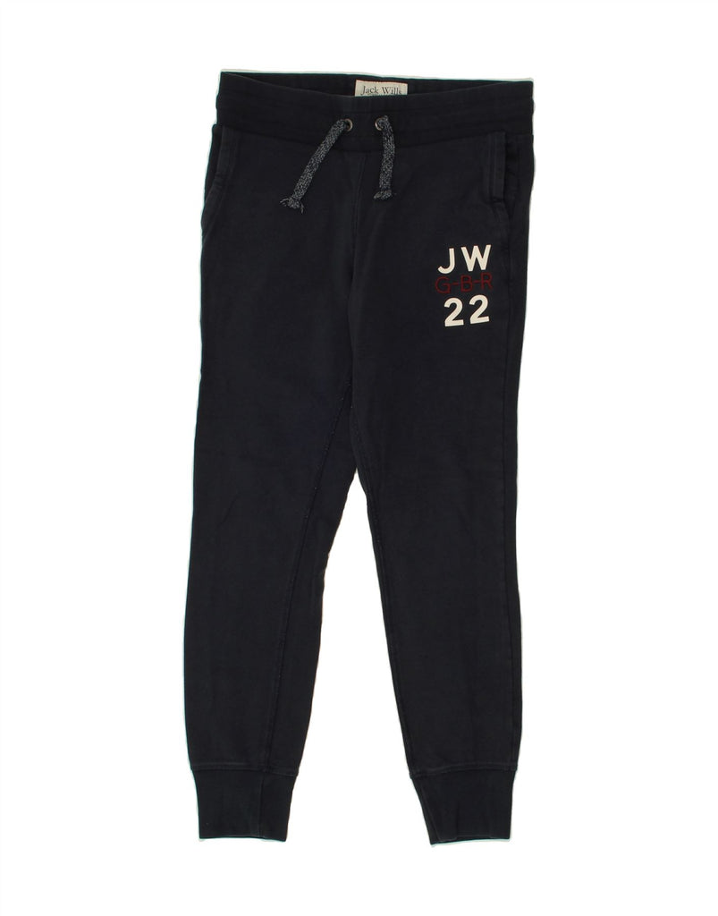 JACK WILLS Womens Graphic Tracksuit Trousers Joggers UK 8 Small Navy Blue | Vintage Jack Wills | Thrift | Second-Hand Jack Wills | Used Clothing | Messina Hembry 