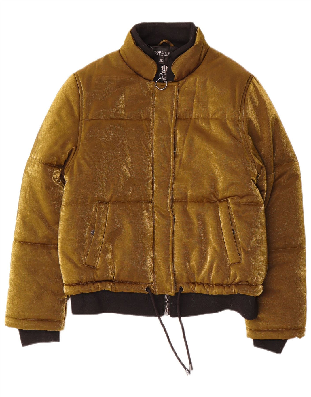 Topshop Womens Velour Bomber Jacket UK 12 Medium  Gold Polyester