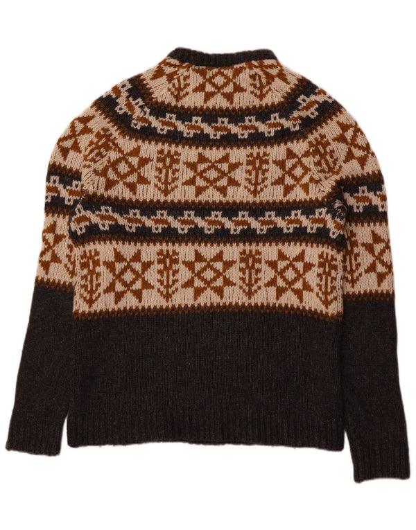 Zara Mens Crew Neck Jumper Sweater Medium Grey Fair Isle Acrylic