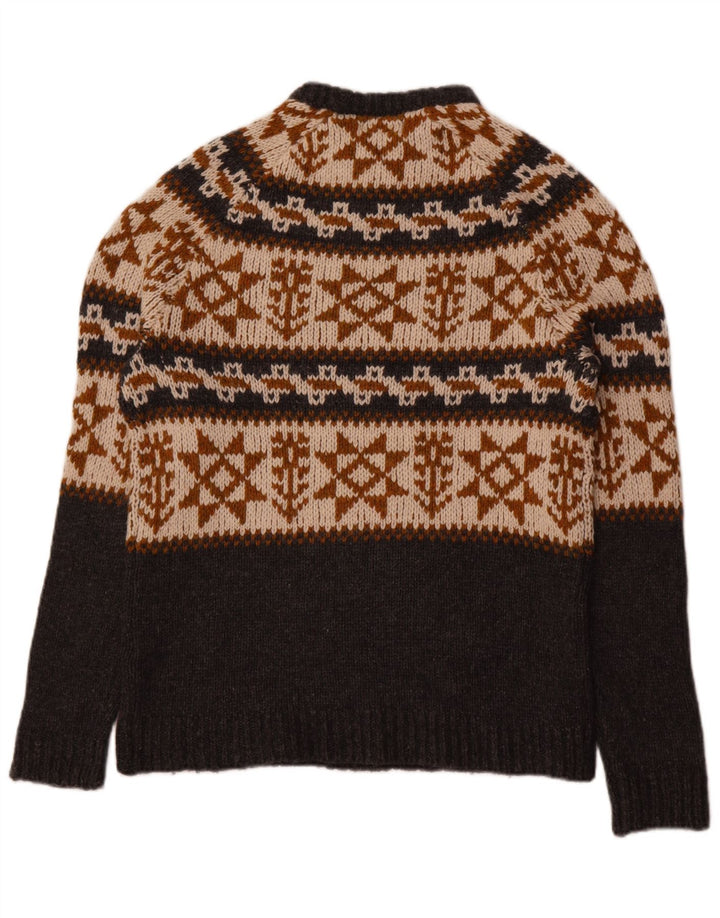 Zara Mens Crew Neck Jumper Sweater Medium Grey Fair Isle Acrylic