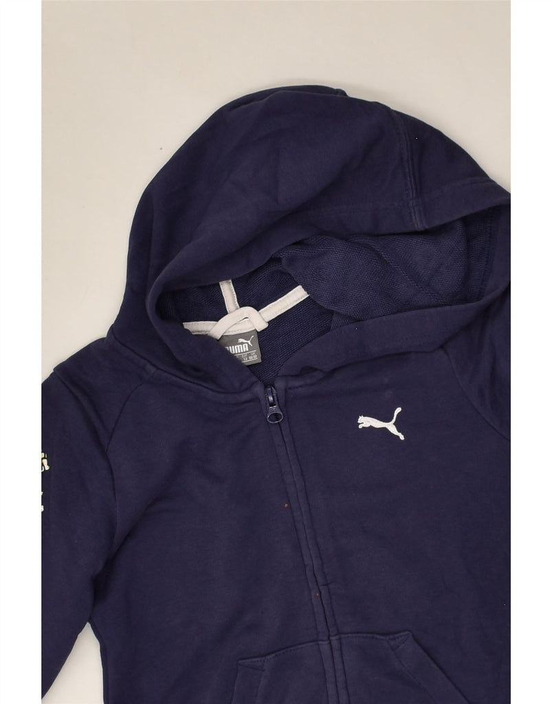 PUMA Girls Graphic Zip Hoodie Sweater 11-12 Years Large Navy Blue Cotton | Vintage Puma | Thrift | Second-Hand Puma | Used Clothing | Messina Hembry 