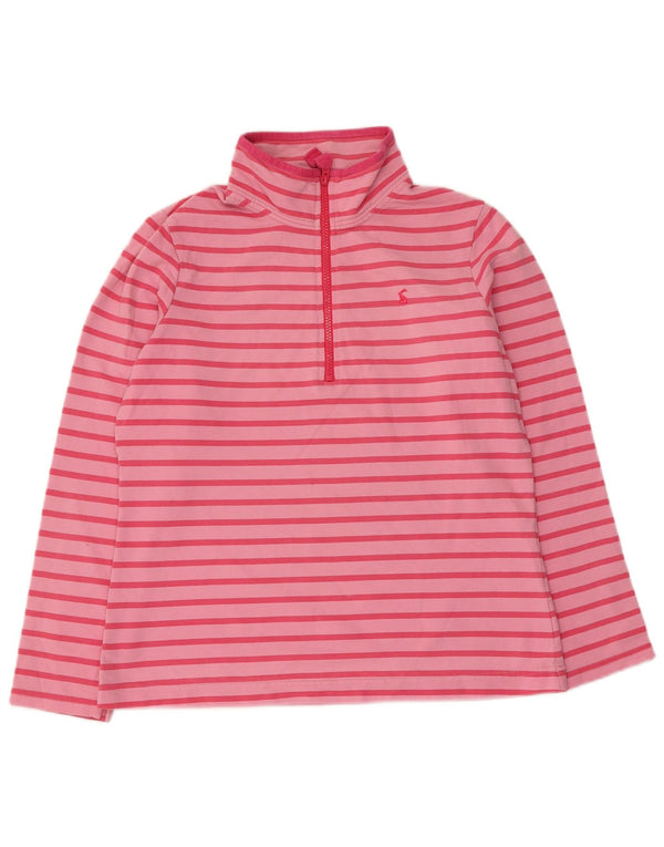 Joules Womens Zip Neck Sweatshirt Jumper UK 12 Medium Pink Striped Cotton