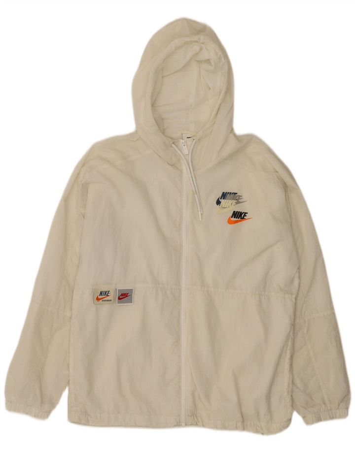 NIKE Mens Graphic Hooded Tracksuit Top Jacket Small Off White Nylon