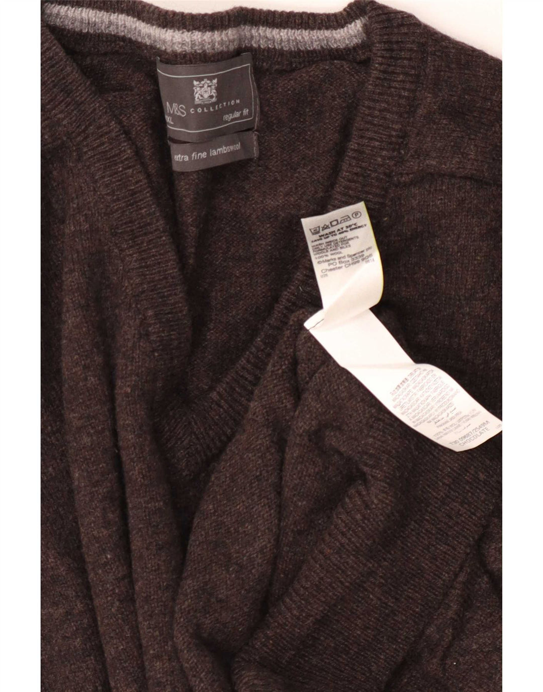 Marks & Spencer Mens Regular Fit V-Neck Jumper Sweater 3XL Brown Wool
