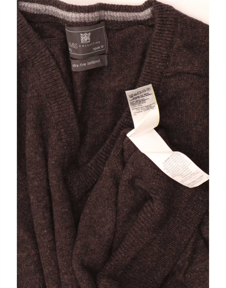 Marks & Spencer Mens Regular Fit V-Neck Jumper Sweater 3XL Brown Wool