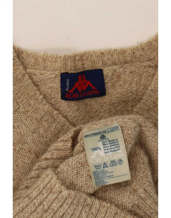 Kappa Mens V-Neck Jumper Sweater Large Beige Flecked Wool