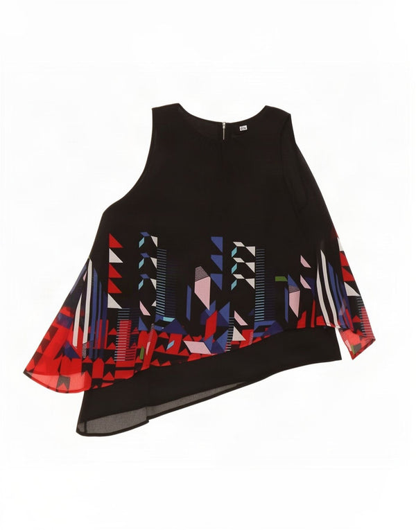 Desigual Womens Asymmetric Blouse Top UK 14 Large Black Geometric Polyester
