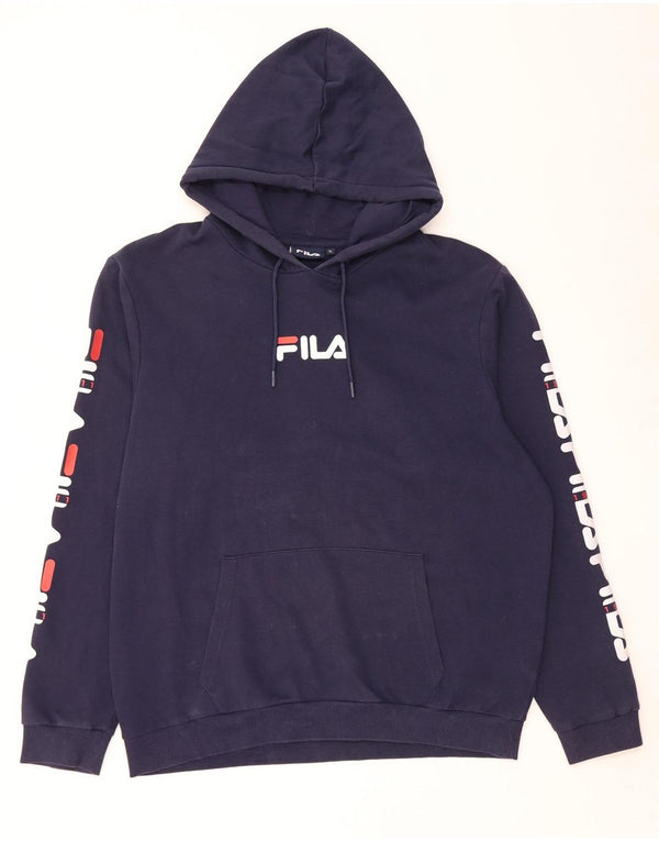 Fila Mens Graphic Hoodie Jumper XL Navy Blue Cotton