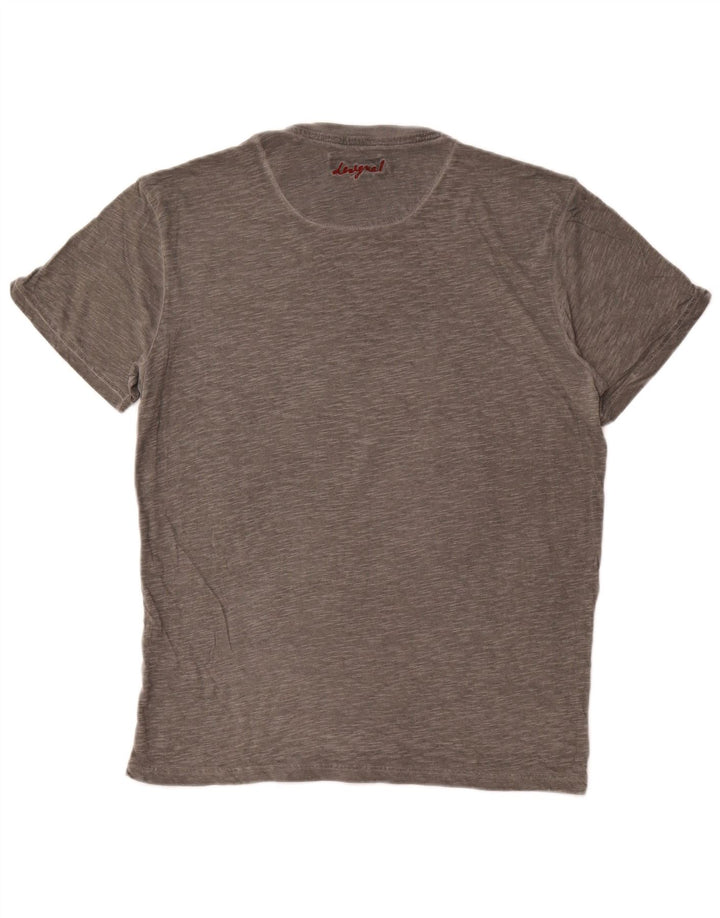DESIGUAL Mens Graphic T-Shirt Top Large Grey Flecked