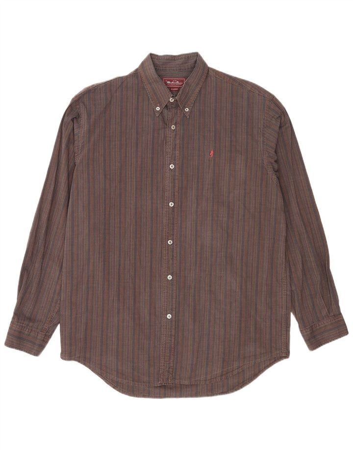 Marlboro Classics Mens Shirt XL Brown Striped Cotton