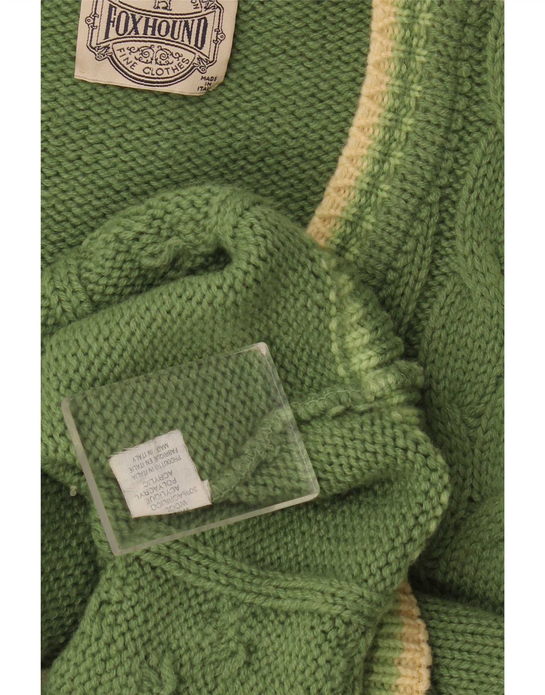 Foxhound Mens Graphic V-Neck Jumper Sweater XL Green Striped Wool