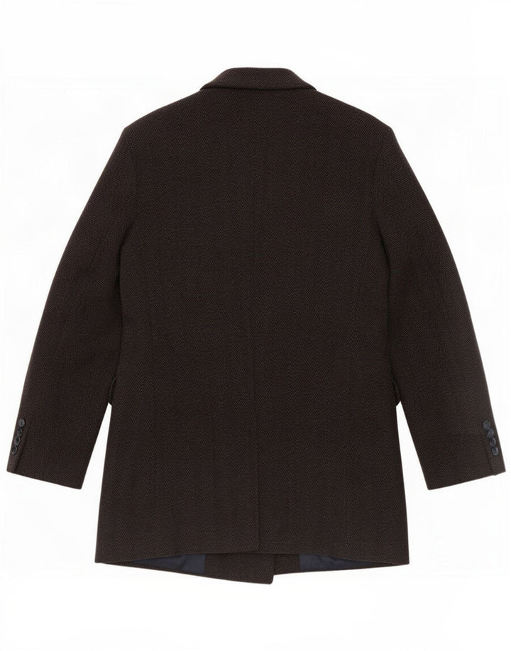 Sisley Mens Double Breasted Coat IT 50 Large Grey Herringbone Wool