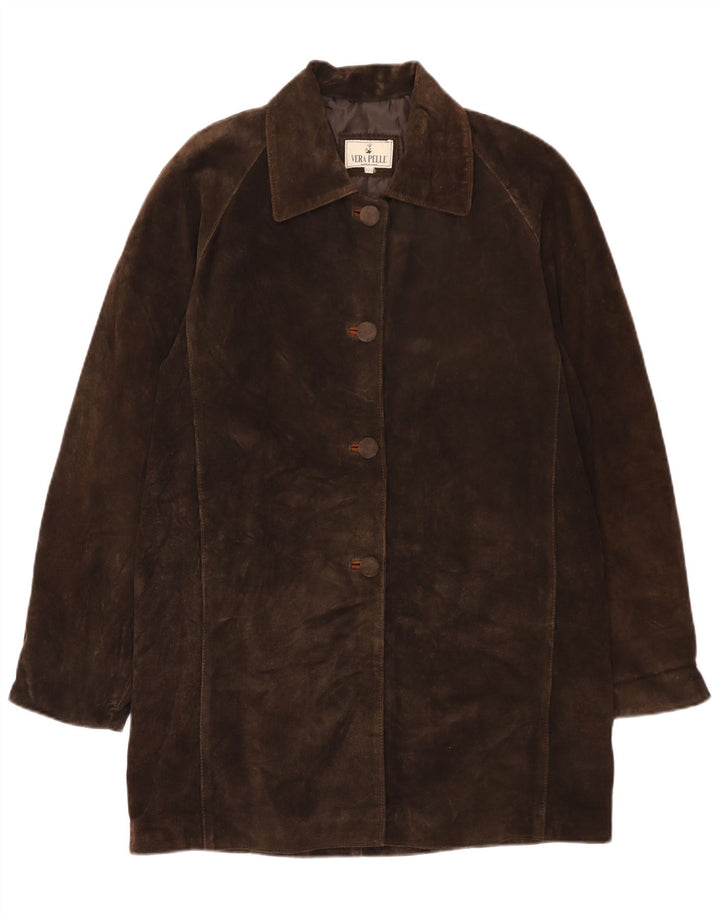 Vintage Womens Oversized Suede Overcoat UK 2 2XS Brown Leather