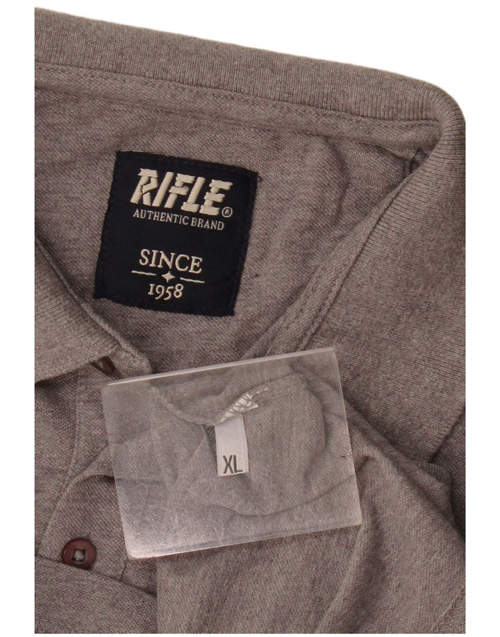 Rifle Mens Long Sleeve Polo Shirt XL Grey Flecked
