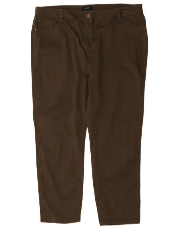 M&Co Womens Cropped Trousers UK 18 XL W36 L25 Khaki Cotton