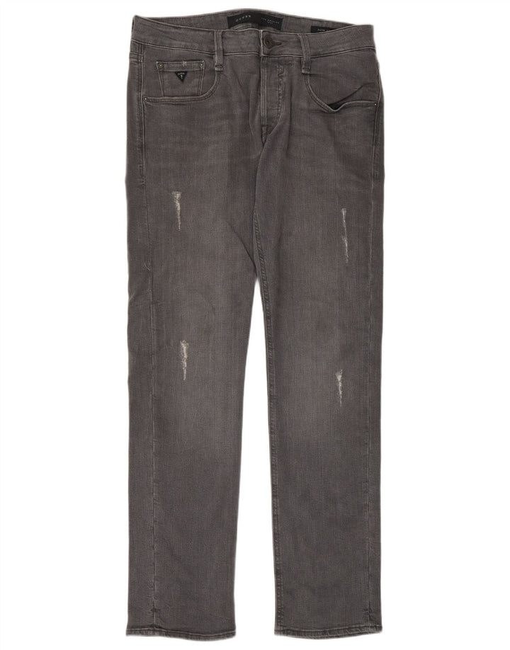 Guess Mens Distressed Slim Jeans W31 L33 Grey Cotton