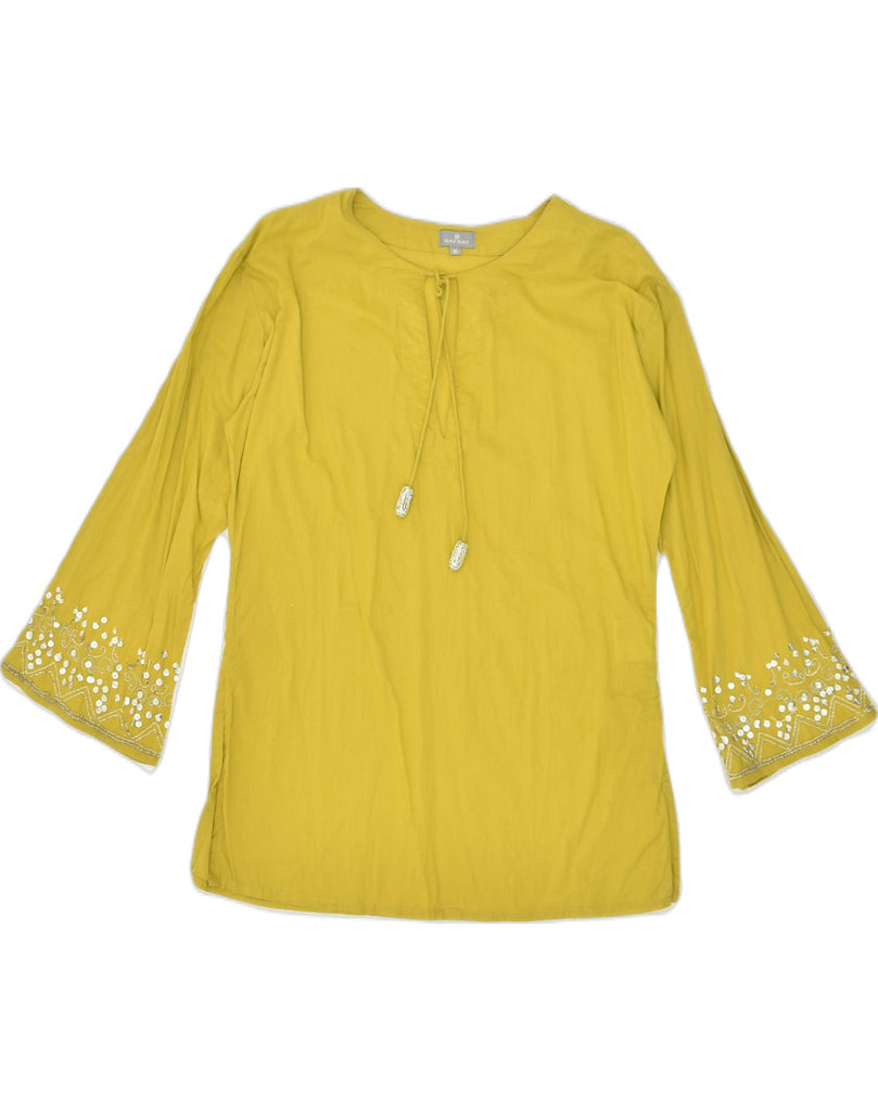 NAF NAF Womens 3/4 Sleeve Blouse Top UK 14 Medium Yellow Cotton | Vintage Naf Naf | Thrift | Second-Hand Naf Naf | Used Clothing | Messina Hembry 