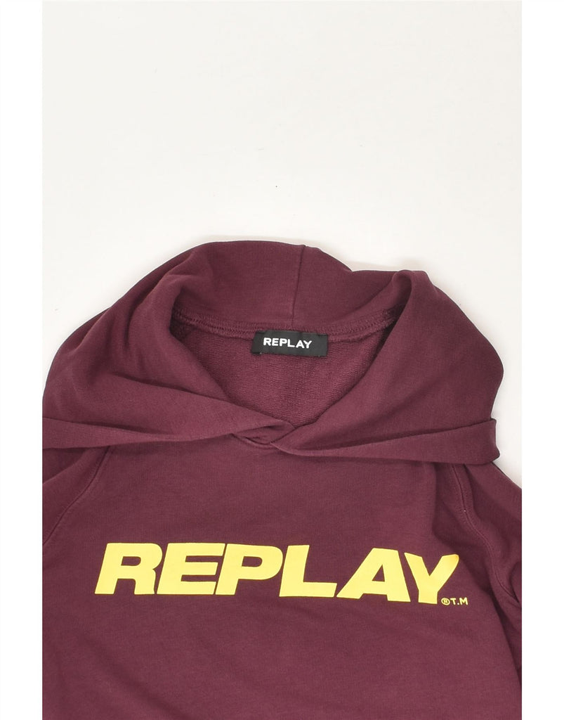 REPLAY Boys Graphic Hoodie Jumper 9-10 Years Maroon Cotton | Vintage Replay | Thrift | Second-Hand Replay | Used Clothing | Messina Hembry 