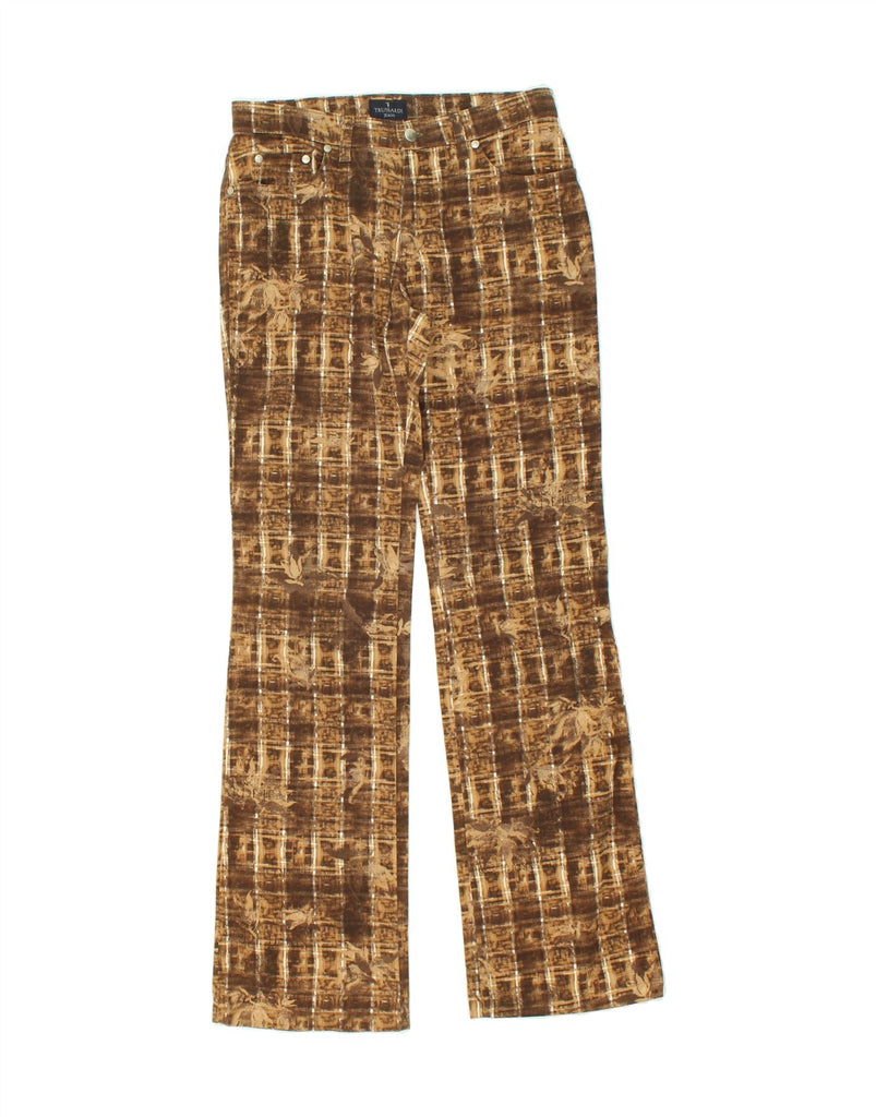 TRUSSARDI Womens Bootcut Casual Trousers W25 L31  Brown Floral Nature | Vintage Trussardi | Thrift | Second-Hand Trussardi | Used Clothing | Messina Hembry 