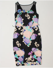 COAST Womens Sleeveless Bodycon Dress UK 10 Small Black Floral Polyester