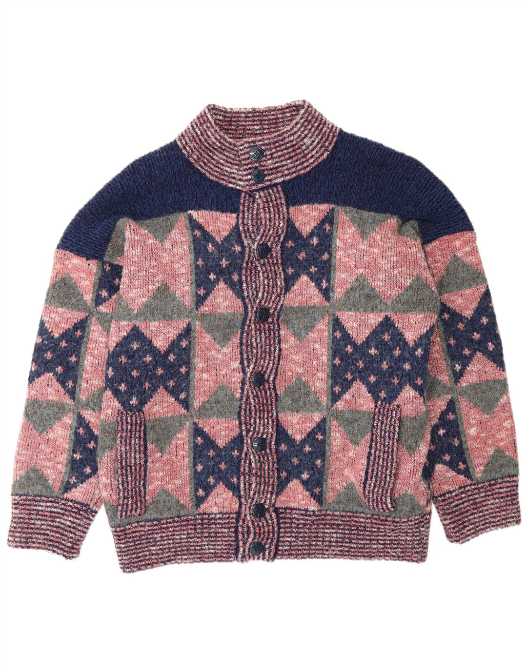 Vintage Mens Cardigan Sweater Medium Pink Geometric
