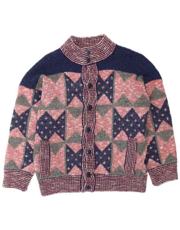 Vintage Mens Cardigan Sweater Medium Pink Geometric