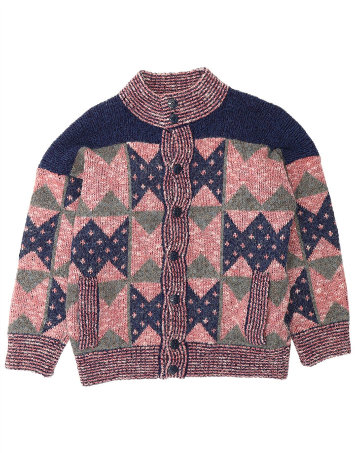 Vintage Mens Cardigan Sweater Medium Pink Geometric