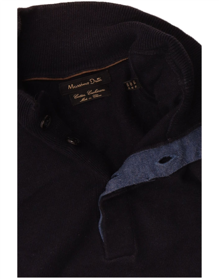 Massimo Dutti Mens Button Neck Jumper Sweater XL Navy Blue Cotton