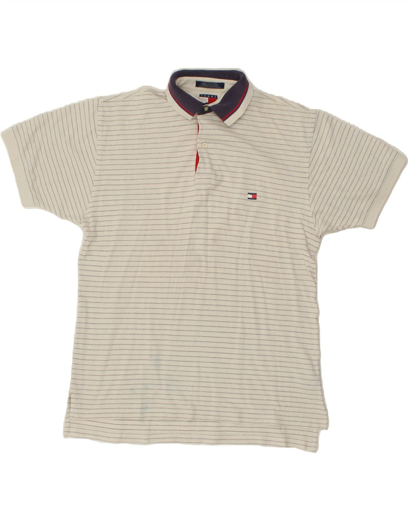 TOMMY HILFIGER Mens Polo Shirt Small Grey Striped Cotton | Vintage Tommy Hilfiger | Thrift | Second-Hand Tommy Hilfiger | Used Clothing | Messina Hembry 