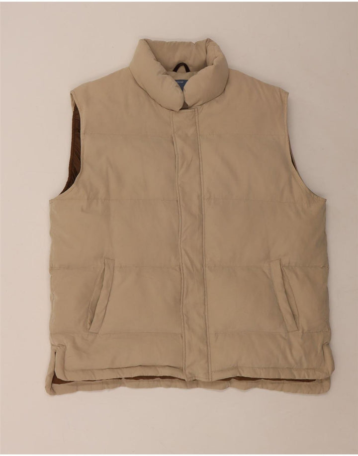 Green Leaves Mens Padded Gilet UK 44 2XL Beige Polyester