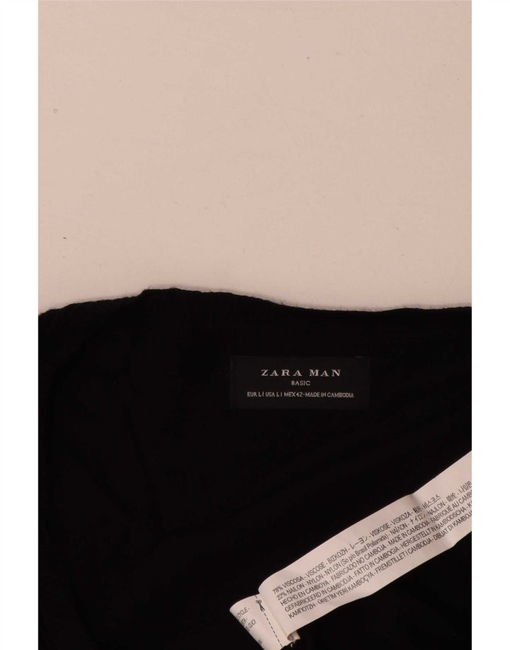 Zara Mens V-Neck Jumper Sweater Large Black Viscose