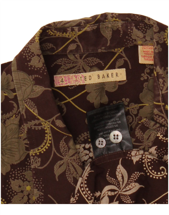 Ted Baker Mens Shirt Size 4 Large Brown Floral Cotton
