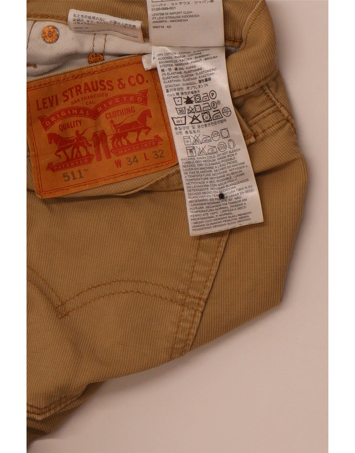 LEVI'S Mens 511 Slim Casual Trousers W34 L32 Beige Cotton