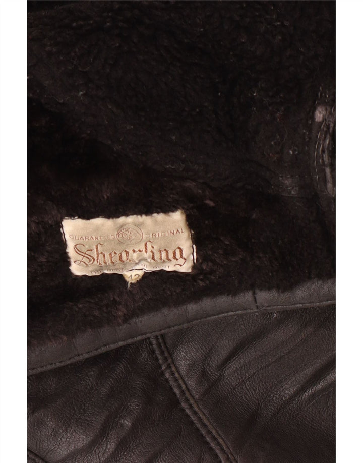 VINTAGE Womens Double Breasted Jacket EU 42 Large Black Shearling