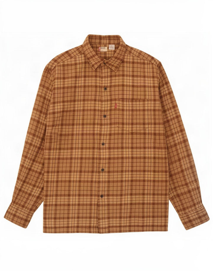Levi's Mens Flannel Shirt Large Brown Plaid Cotton