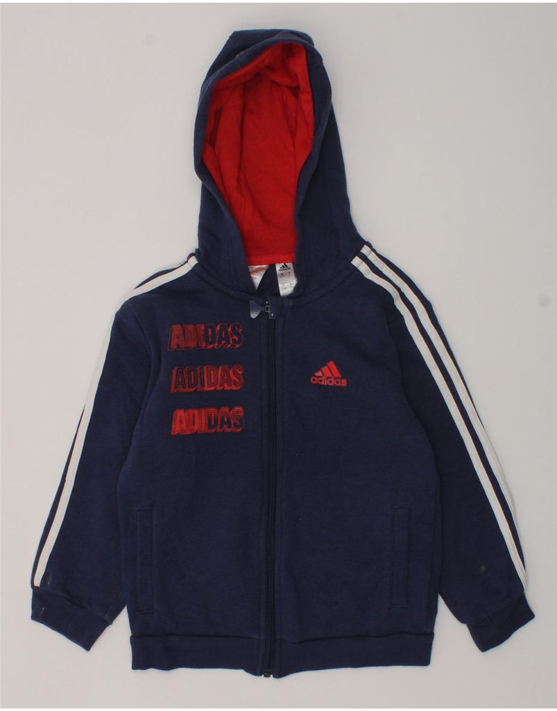 ADIDAS Boys Graphic Zip Hoodie Sweater 3-4 Years Navy Blue Cotton | Vintage Adidas | Thrift | Second-Hand Adidas | Used Clothing | Messina Hembry 