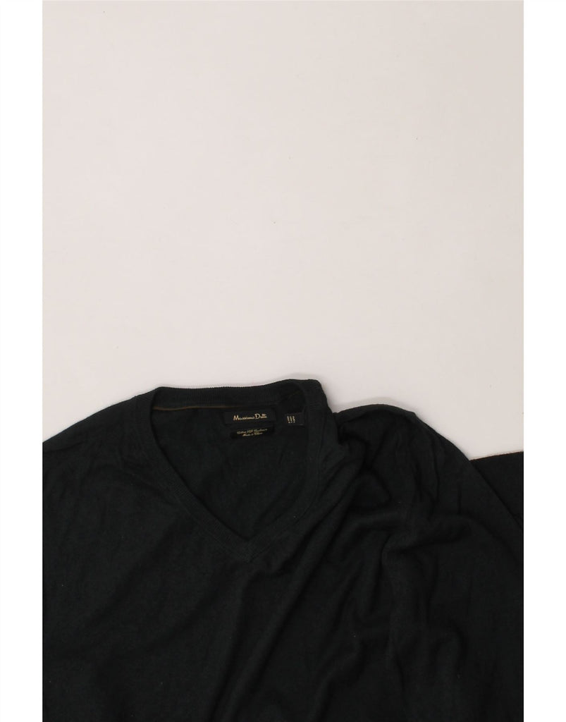 MASSIMO DUTTI Mens V-Neck Jumper Sweater Large Navy Blue Cotton Vintage Massimo Dutti and Second-Hand Massimo Dutti from Messina Hembry 