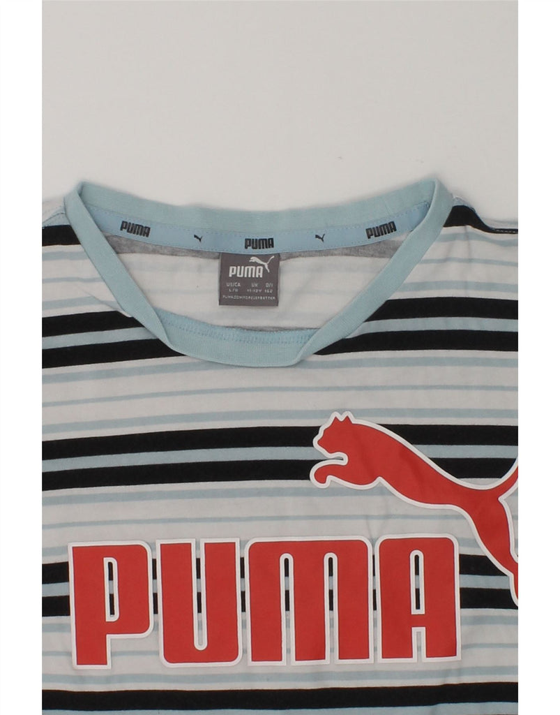 PUMA Boys Graphic T-Shirt Top 11-12 Years Blue Striped Cotton | Vintage Puma | Thrift | Second-Hand Puma | Used Clothing | Messina Hembry 