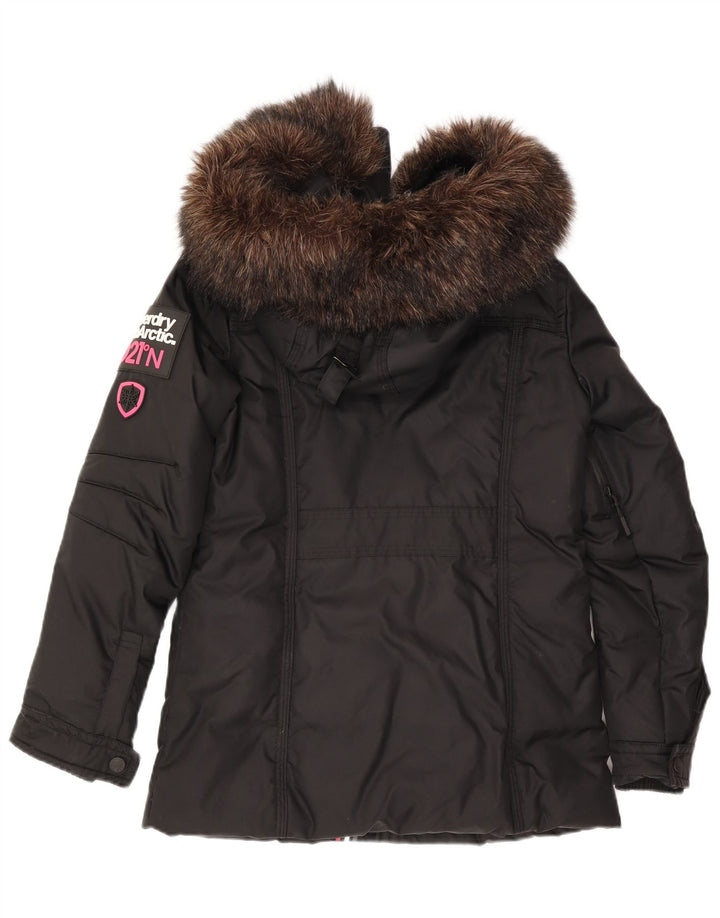 Superdry Womens Hooded Graphic Padded Jacket UK 10 Small Black Nylon