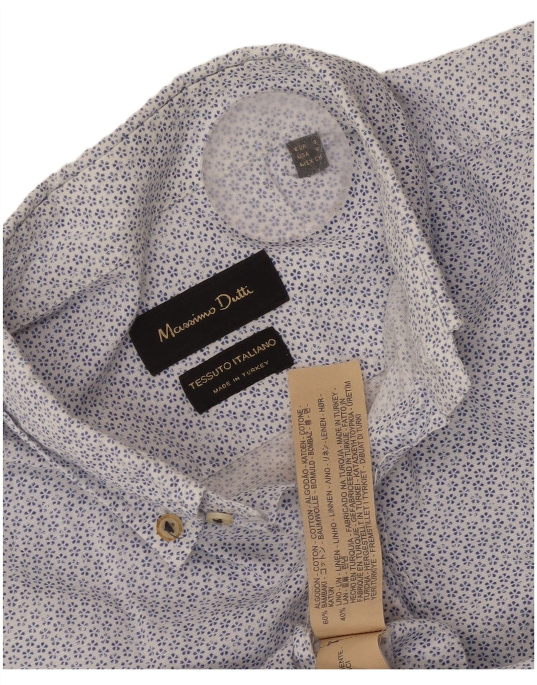 Massimo Dutti Mens Shirt Small Blue Floral Cotton