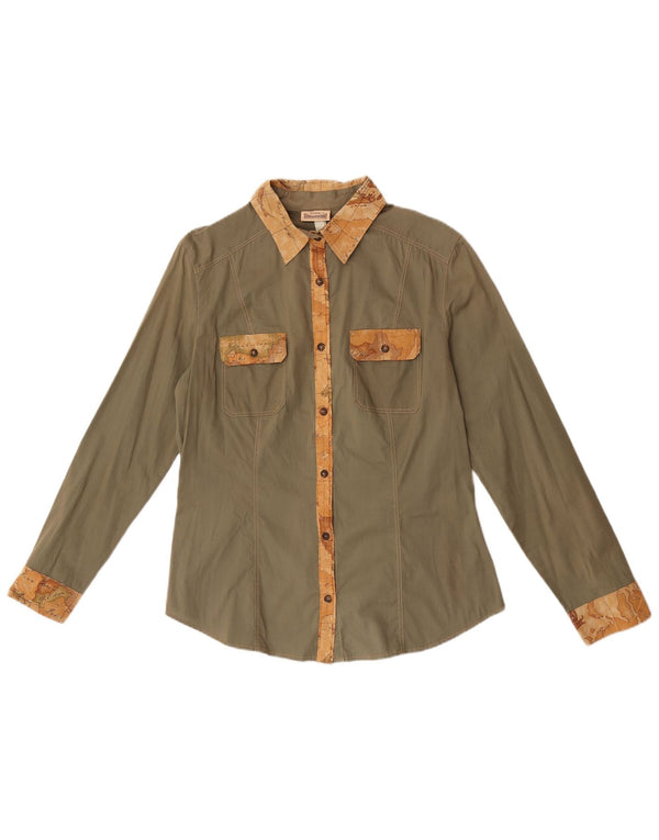 ALVIERO MARTINI Womens Graphic Shirt Blouse IT 46 Large Khaki Colourblock