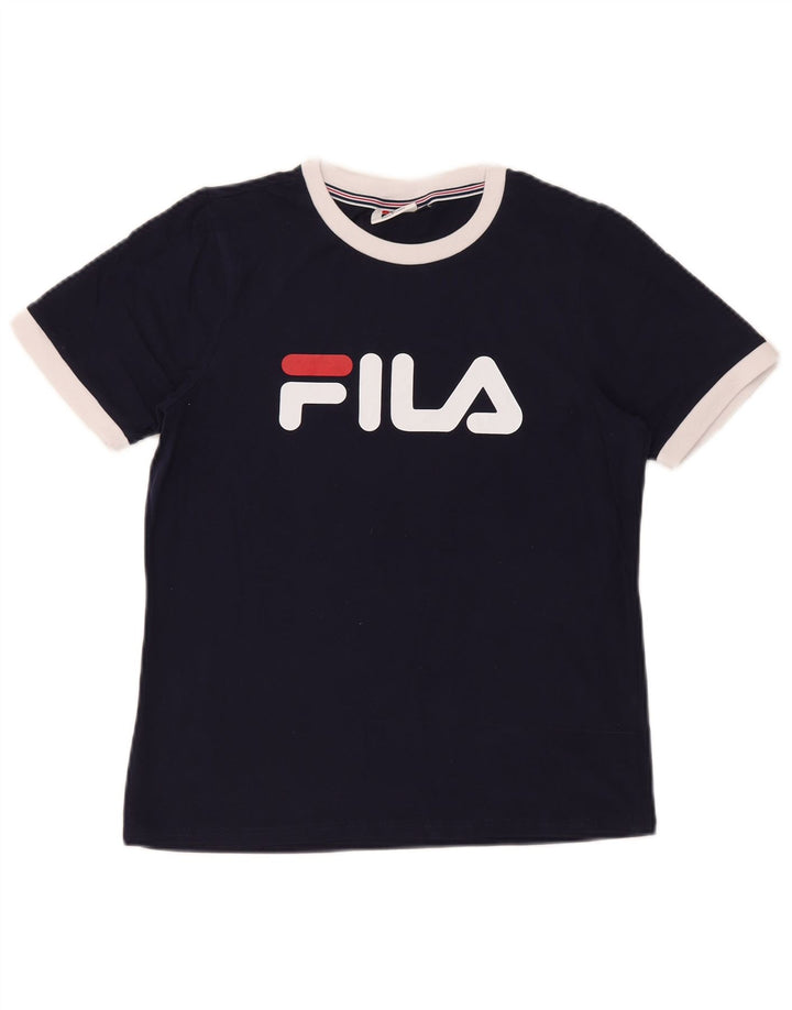 Fila Womens Graphic T-Shirt Top UK 14 Medium Navy Blue Cotton