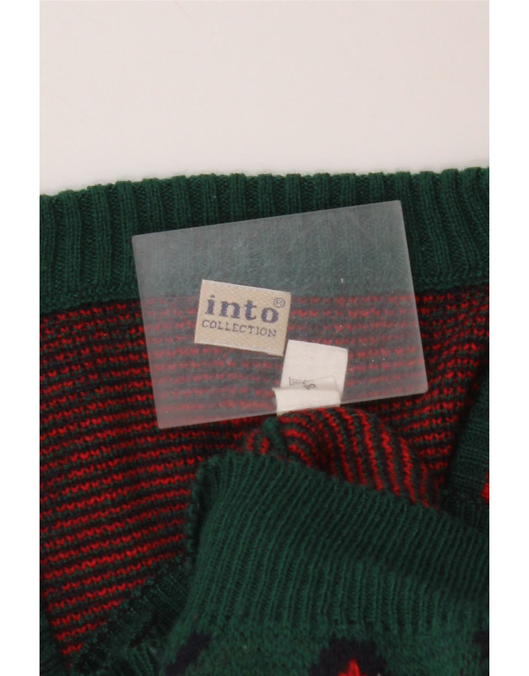 VINTAGE Mens V-Neck Jumper Sweater Medium Green Argyle/Diamond Wool