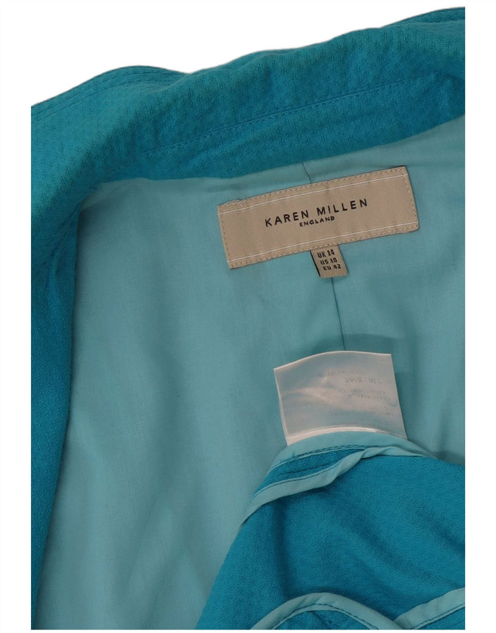 Karen Millen Womens 2 Button Blazer Jacket UK 14 medium Blue Cotton