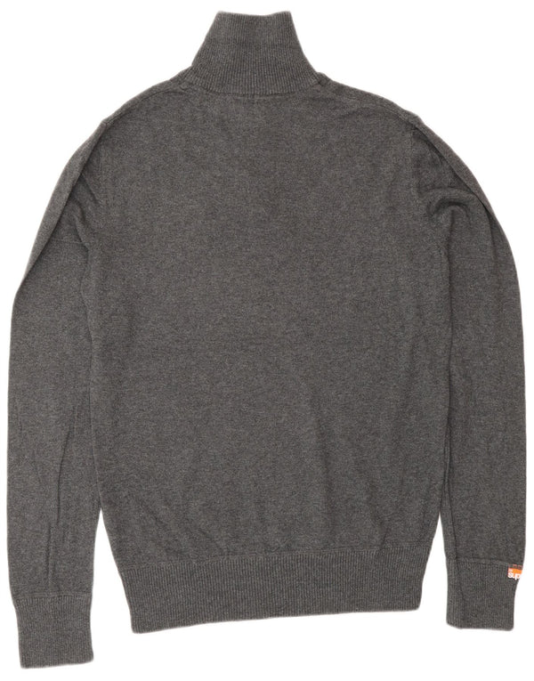 Superdry Mens Zip Neck Jumper Sweater Medium Grey Cotton