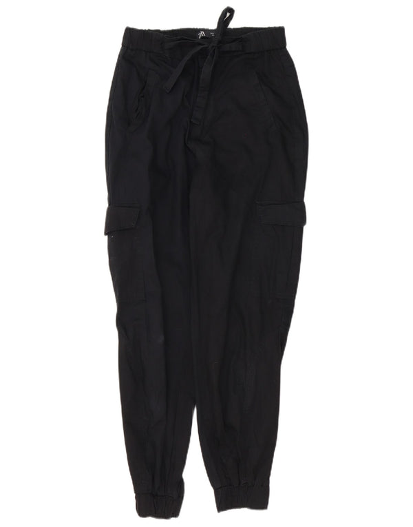 Zara Womens Joggers Cargo Trousers Small W26 L27 Black Cotton