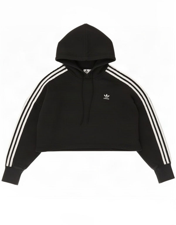 Adidas Womens Crop Oversized Hoodie Jumper UK 8 Small Black Cotton