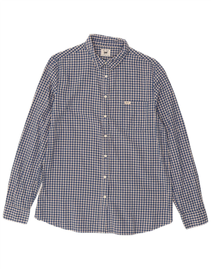 LEE Mens Shirt Large Blue Gingham Cotton